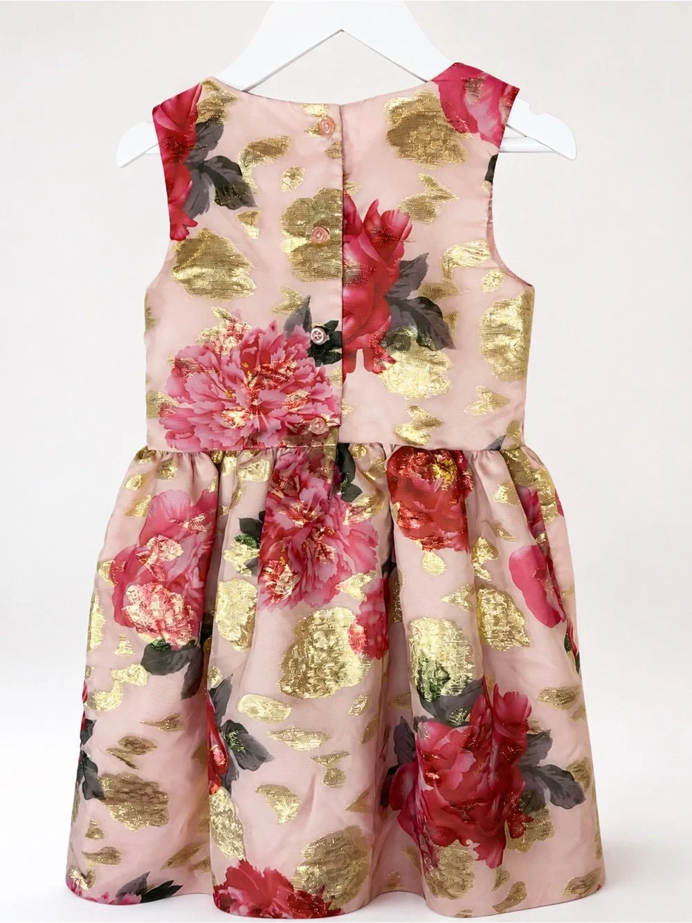 Gymboree Girls Size 6 Pink Floral Gold Metallic Party Dress Bow